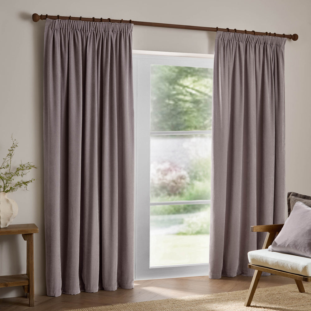 Plain Purple Curtains - Heavy Chenille Fully Lined Velvet Pencil Pleat Curtains Mauve Yard