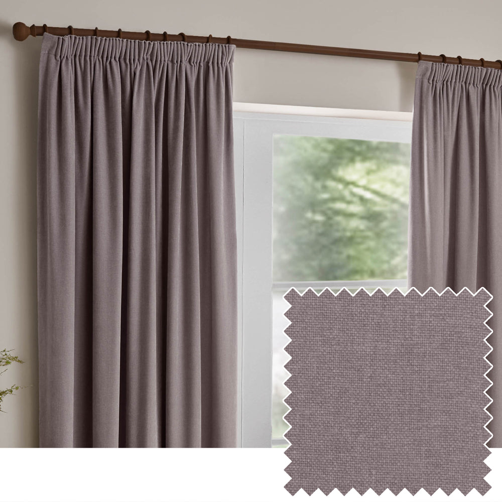 Plain Purple Curtains - Heavy Chenille Fully Lined Velvet Pencil Pleat Curtains Mauve Yard