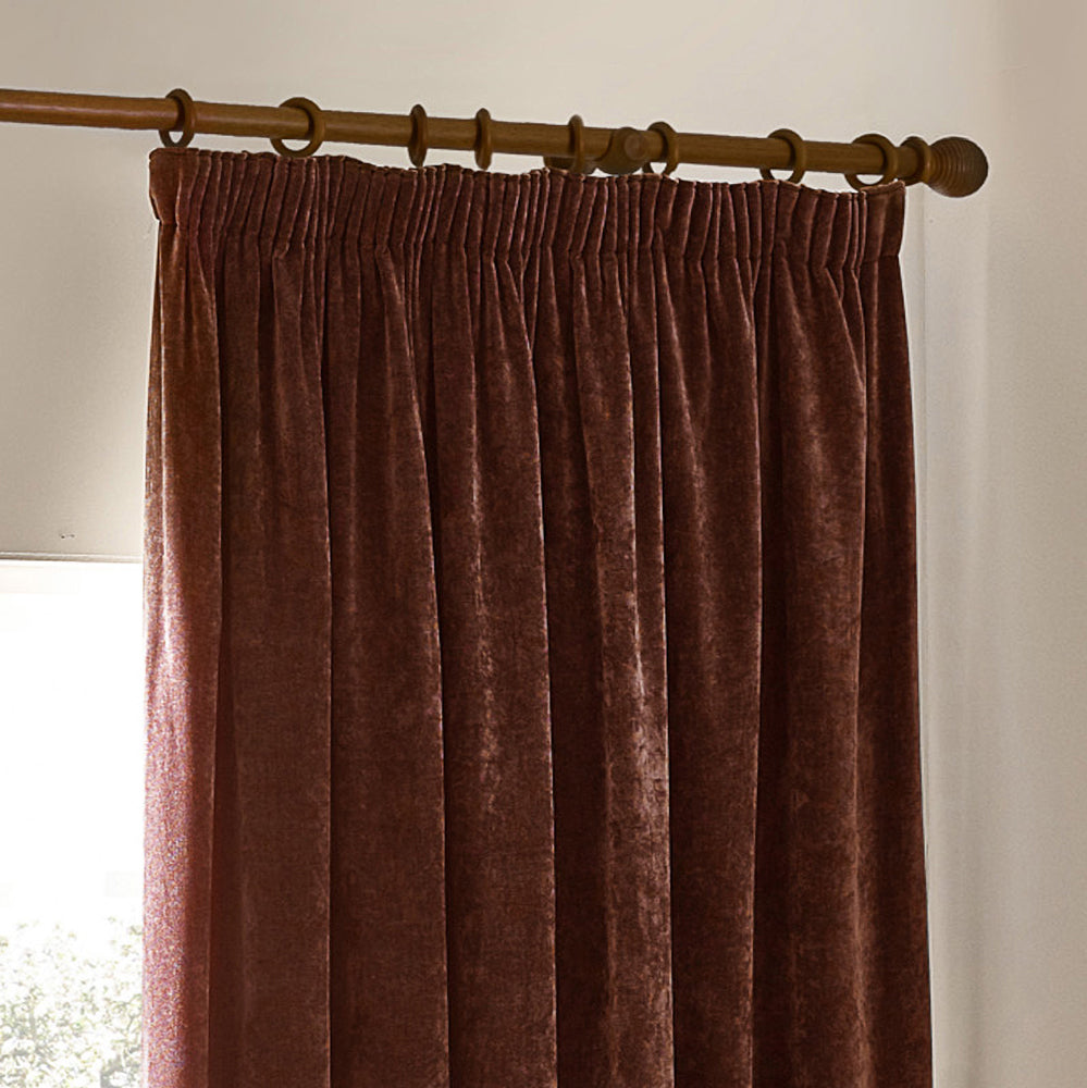 Plain Red Curtains - Heavy Chenille Fully Lined Velvet Pencil Pleat Curtains Nutmeg Yard