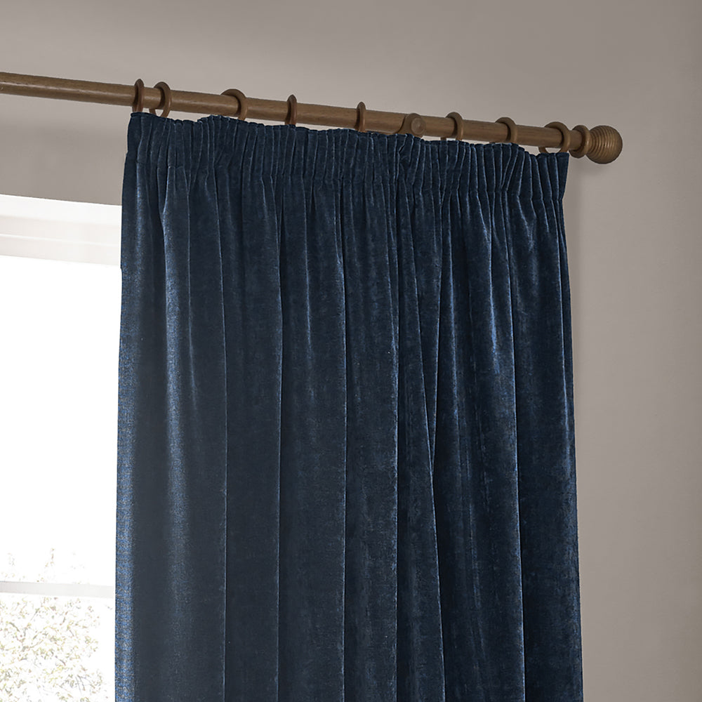 Plain Blue Curtains - Heavy Chenille Fully Lined Velvet Pencil Pleat Curtains Navy Yard