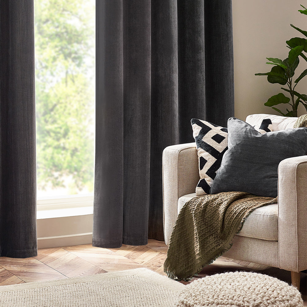 Plain Grey Cushions - Heavy Chenille  Cushion Cover Charcoal Yard