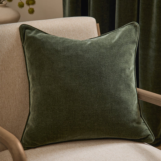 Plain Green Cushions - Heavy Chenille Piped Cushion Cover Lichen Yard