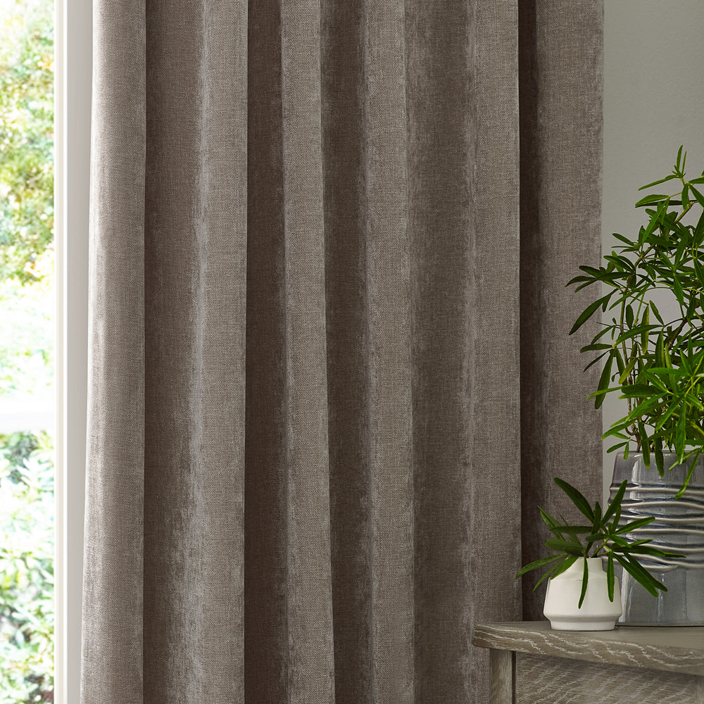 Plain Beige Curtains - Heavy Chenille Fully Lined Velvet Eyelet Curtains Greige Yard
