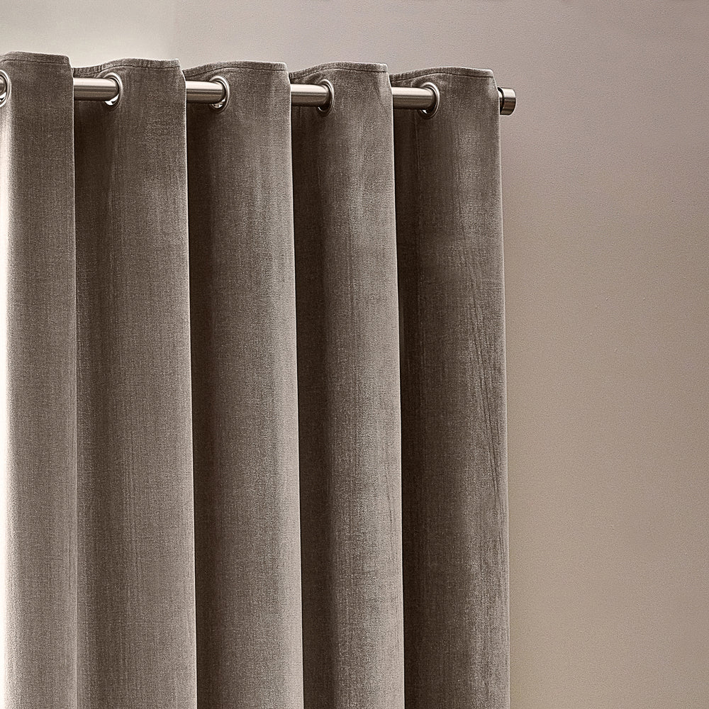 Plain Beige Curtains - Heavy Chenille Fully Lined Velvet Eyelet Curtains Greige Yard