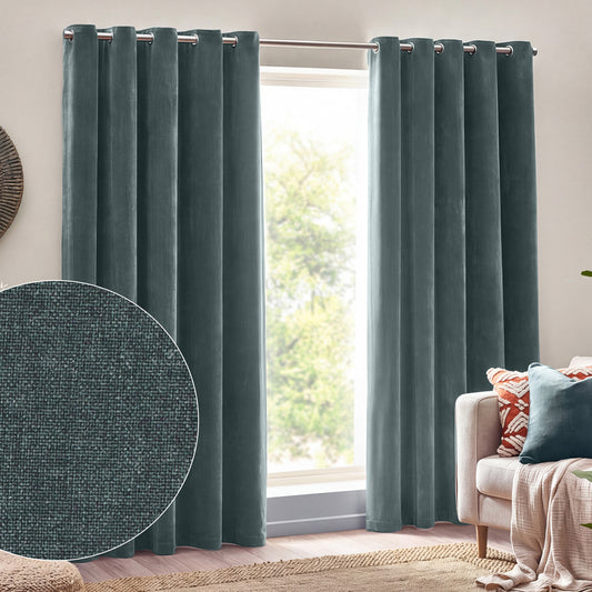 Plain Blue Curtains - Heavy Chenille Fully Lined Velvet Eyelet Curtains Marine Yard