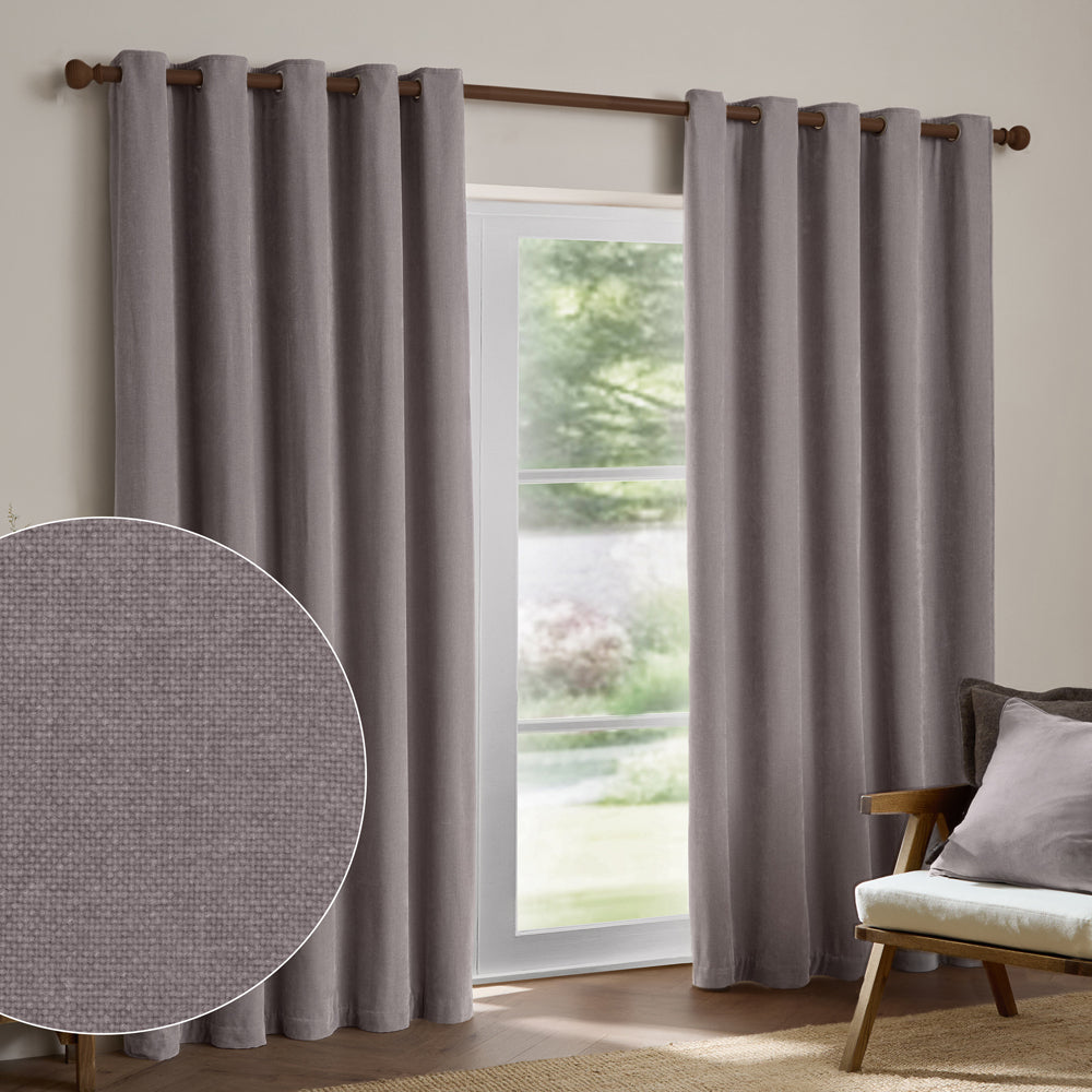 Plain Purple Curtains - Heavy Chenille Fully Lined Velvet Eyelet Curtains Mauve Yard