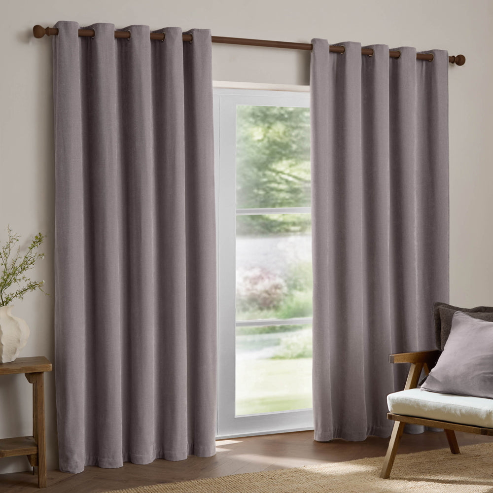 Plain Purple Curtains - Heavy Chenille Fully Lined Velvet Eyelet Curtains Mauve Yard