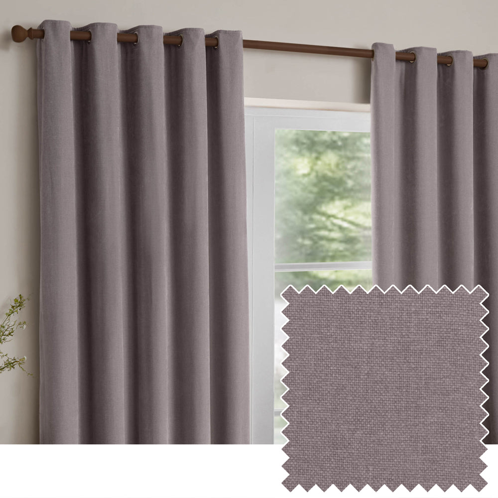 Plain Purple Curtains - Heavy Chenille Fully Lined Velvet Eyelet Curtains Mauve Yard