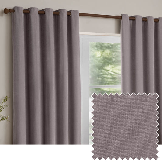 Plain Purple Curtains - Heavy Chenille Fully Lined Velvet Eyelet Curtains Mauve Yard