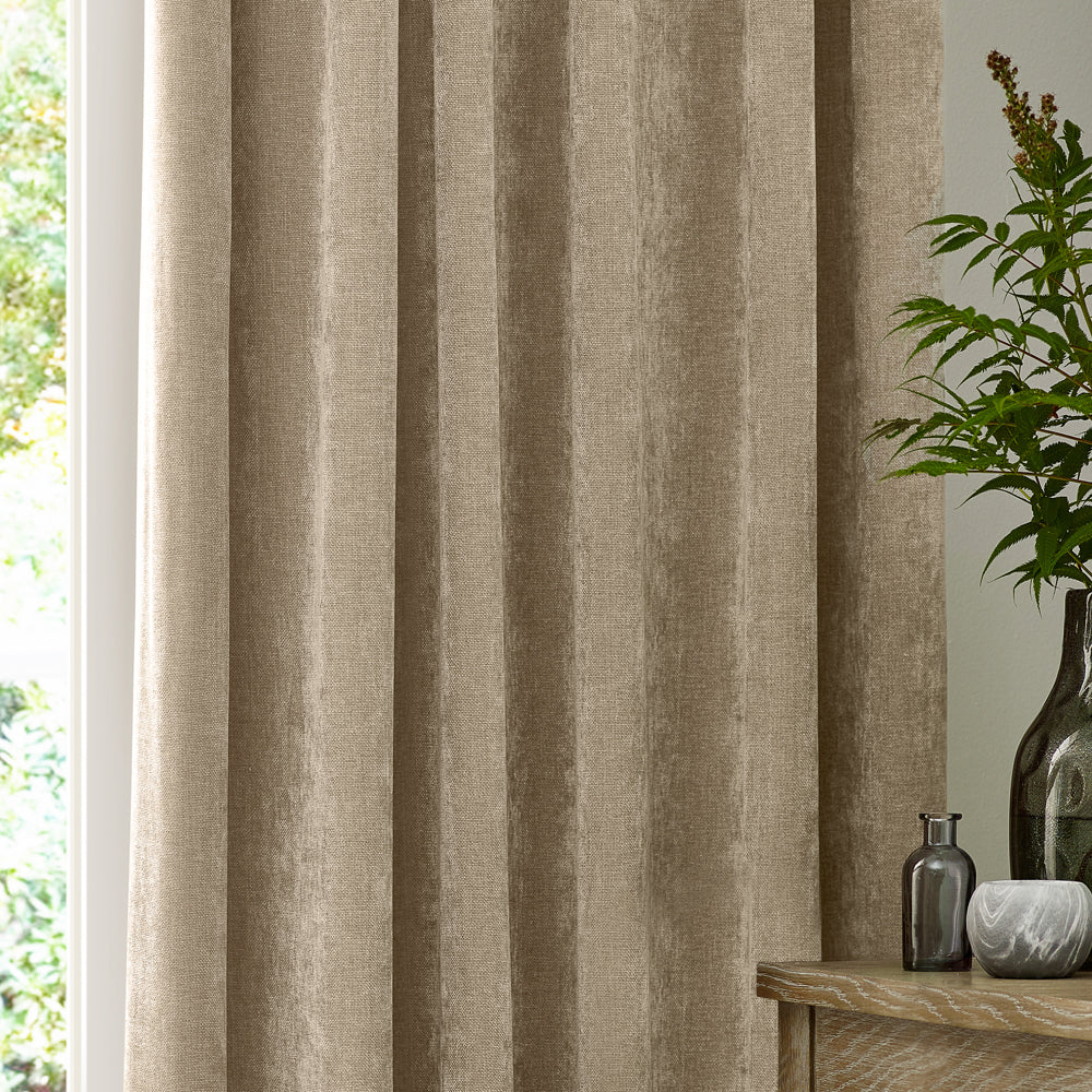 Plain Beige Curtains - Heavy Chenille Fully Lined Velvet Eyelet Curtains Natural Yard