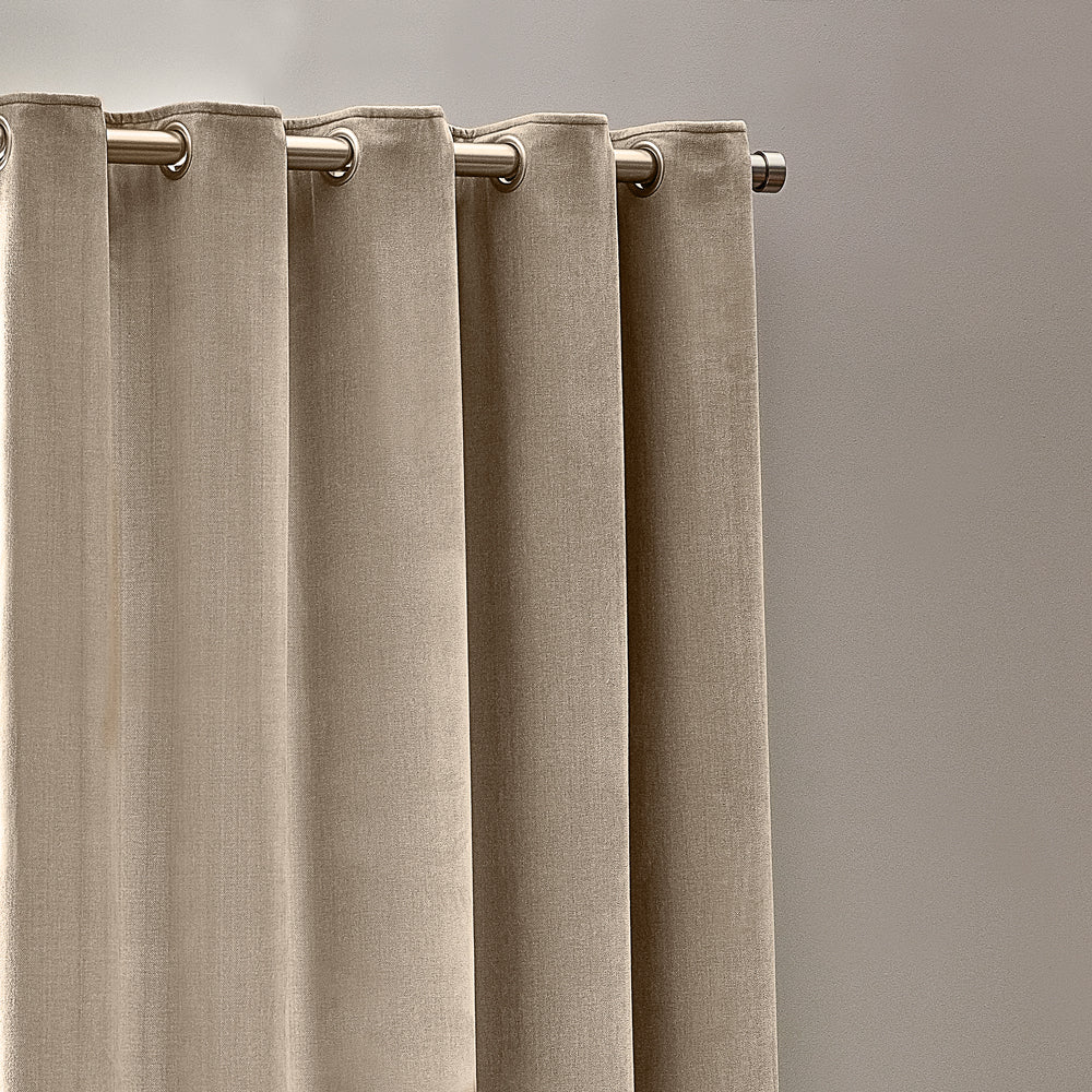 Plain Beige Curtains - Heavy Chenille Fully Lined Velvet Eyelet Curtains Natural Yard