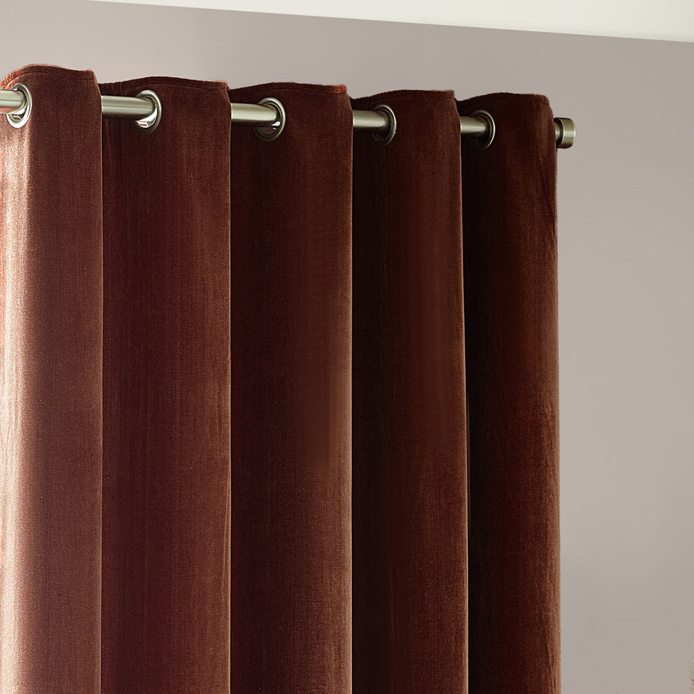 Plain Red Curtains - Heavy Chenille Fully Lined Velvet Eyelet Curtains Nutmeg Yard