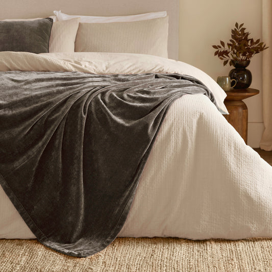 Plain Black Throws - Heavy Chenille Velvet Throw Charcoal Yard 