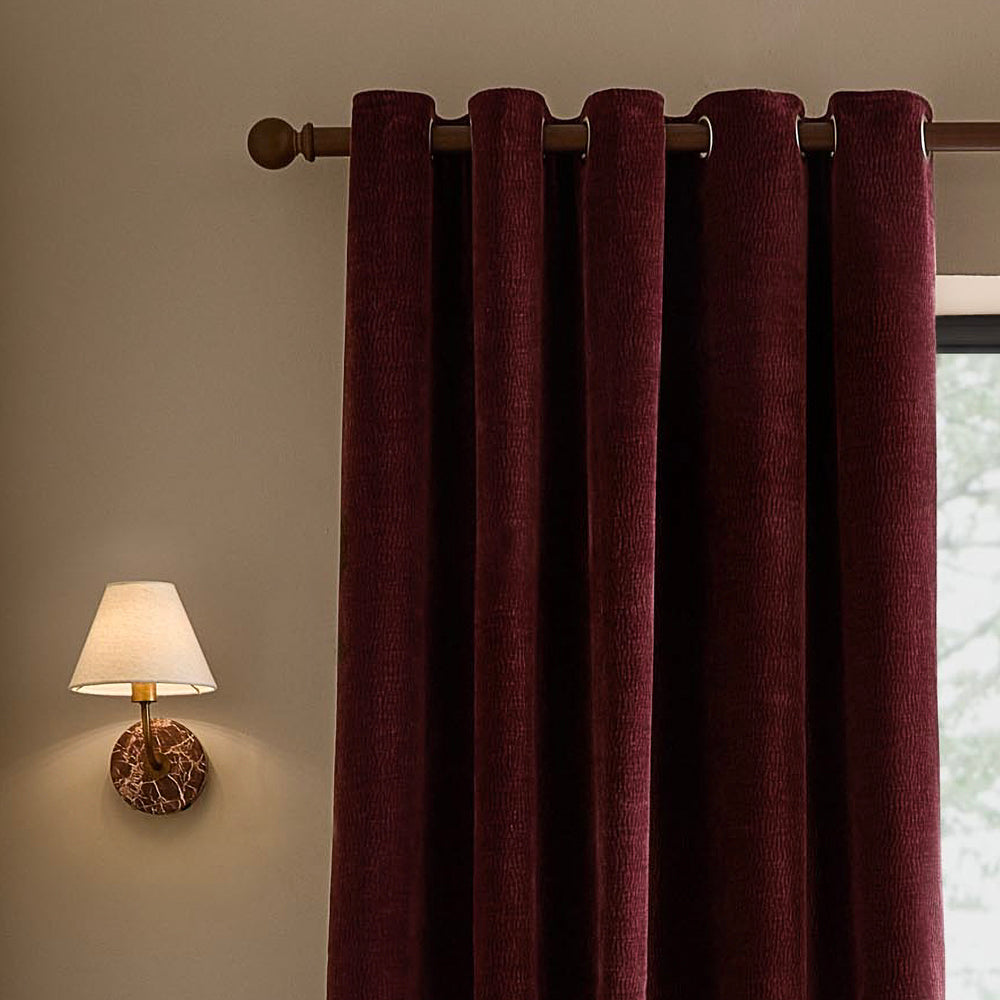 Plain Red Curtains - Heath Washed Velvet Fully Lined Eyelet Curtains Beetroot Yard