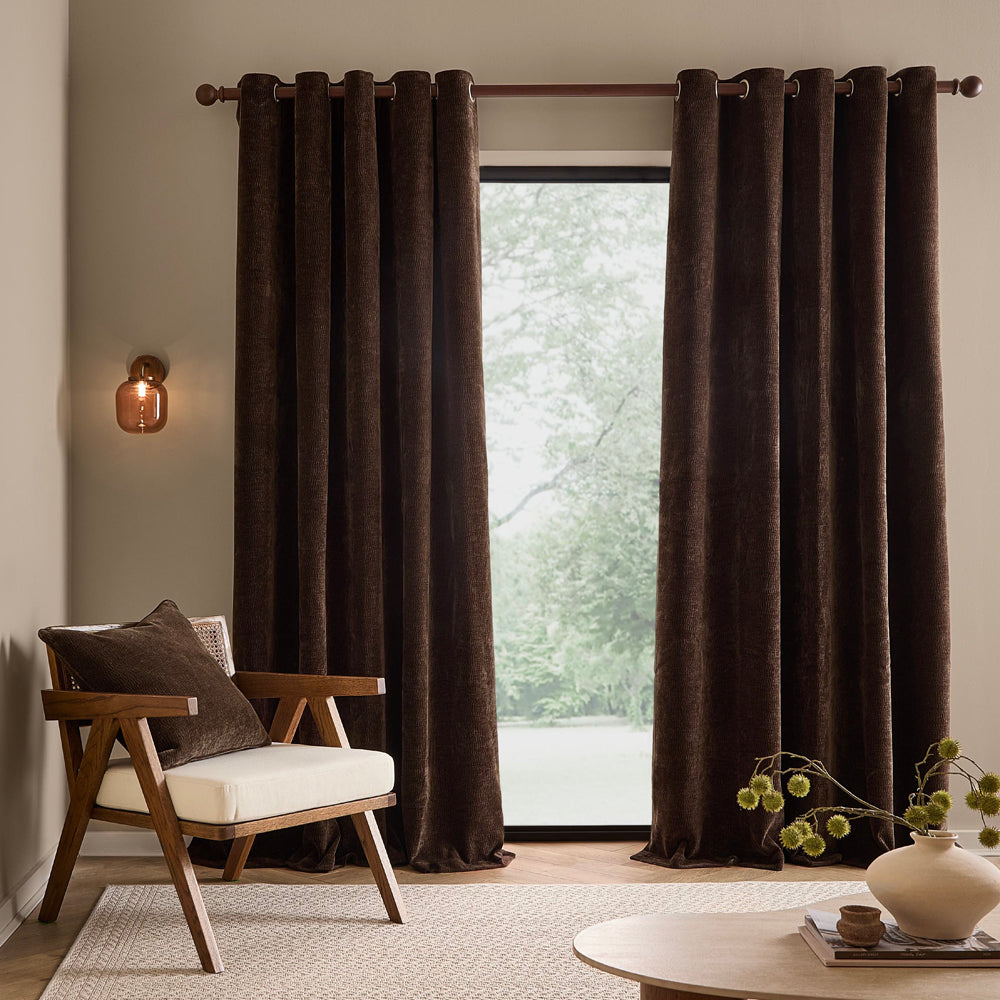 Plain Brown Curtains - Heath Washed Velvet Fully Lined Eyelet Curtains Espresso Brown Yard