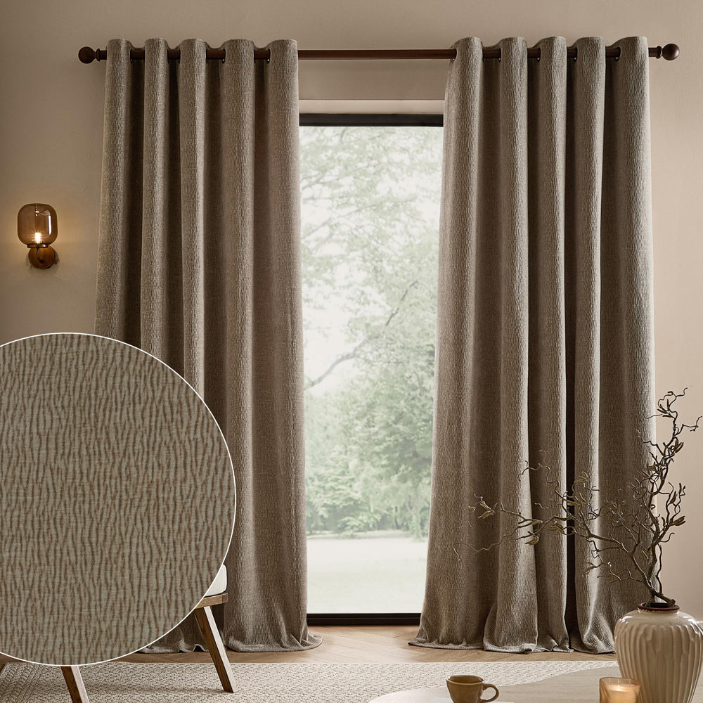 Plain Grey Curtains - Heath Washed Velvet Fully Lined Eyelet Curtains Greige Yard