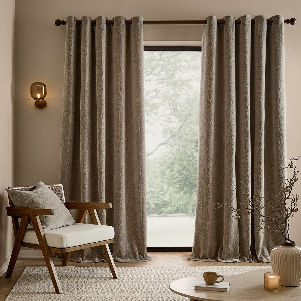 Plain Grey Curtains - Heath Washed Velvet Fully Lined Eyelet Curtains Greige Yard
