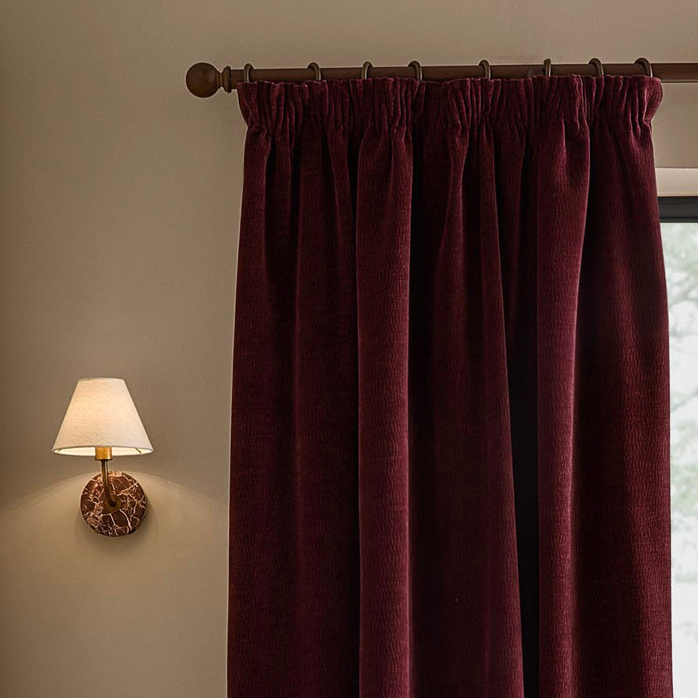 Plain Red Curtains - Heath Washed Velvet Fully Lined Pencil Pleat Curtains Beetroot Yard