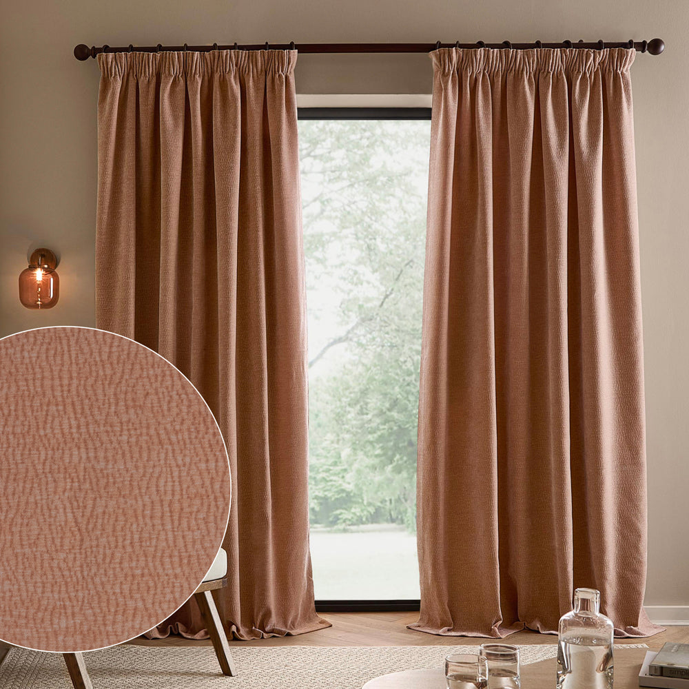 Plain Pink Curtains - Heath Washed Velvet Fully Lined Pencil Pleat Curtains Cotta Yard