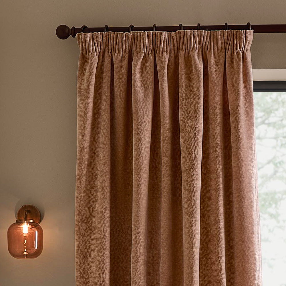 Plain Pink Curtains - Heath Washed Velvet Fully Lined Pencil Pleat Curtains Cotta Yard