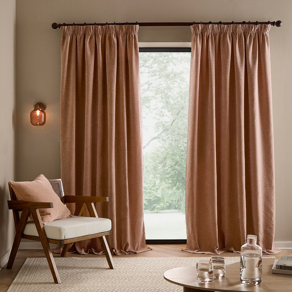 Plain Pink Curtains - Heath Washed Velvet Fully Lined Pencil Pleat Curtains Cotta Yard