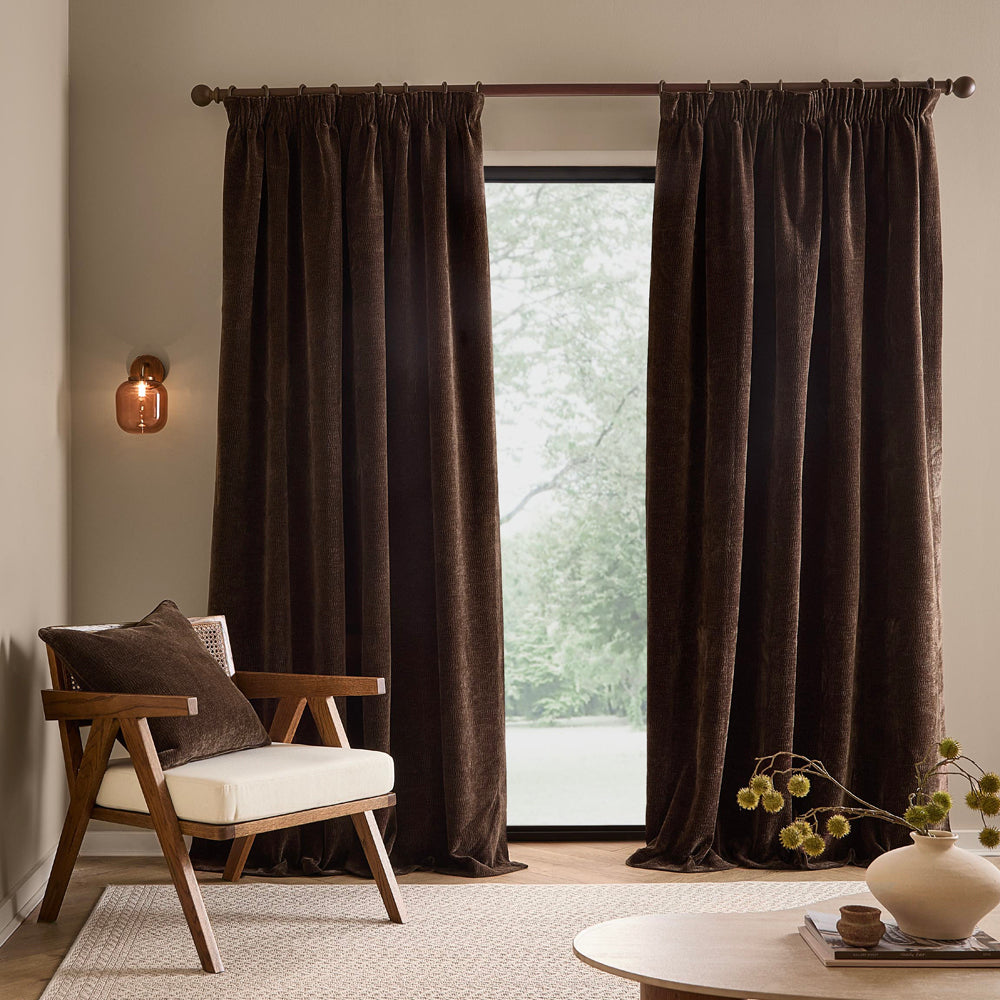 Plain Brown Curtains - Heath Washed Velvet Fully Lined Pencil Pleat Curtains Espresso Brown Yard