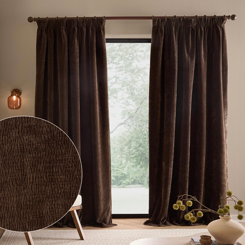 Plain Brown Curtains - Heath Washed Velvet Fully Lined Pencil Pleat Curtains Espresso Brown Yard