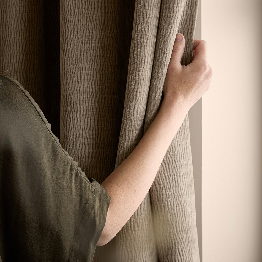 Plain Grey Curtains - Heath Washed Velvet Fully Lined Pencil Pleat Curtains Greige Yard