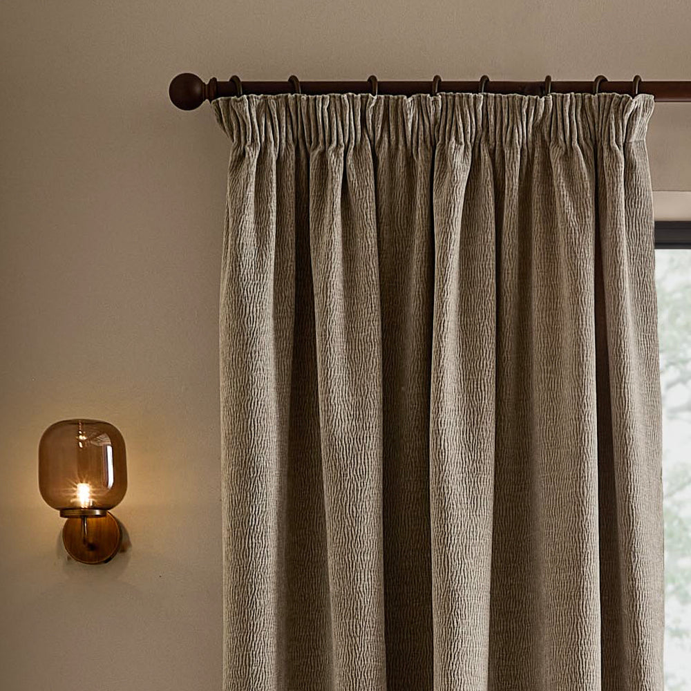 Plain Grey Curtains - Heath Washed Velvet Fully Lined Pencil Pleat Curtains Greige Yard
