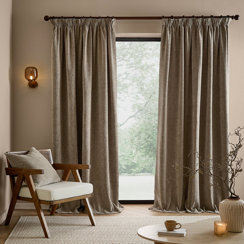 Plain Grey Curtains - Heath Washed Velvet Fully Lined Pencil Pleat Curtains Greige Yard