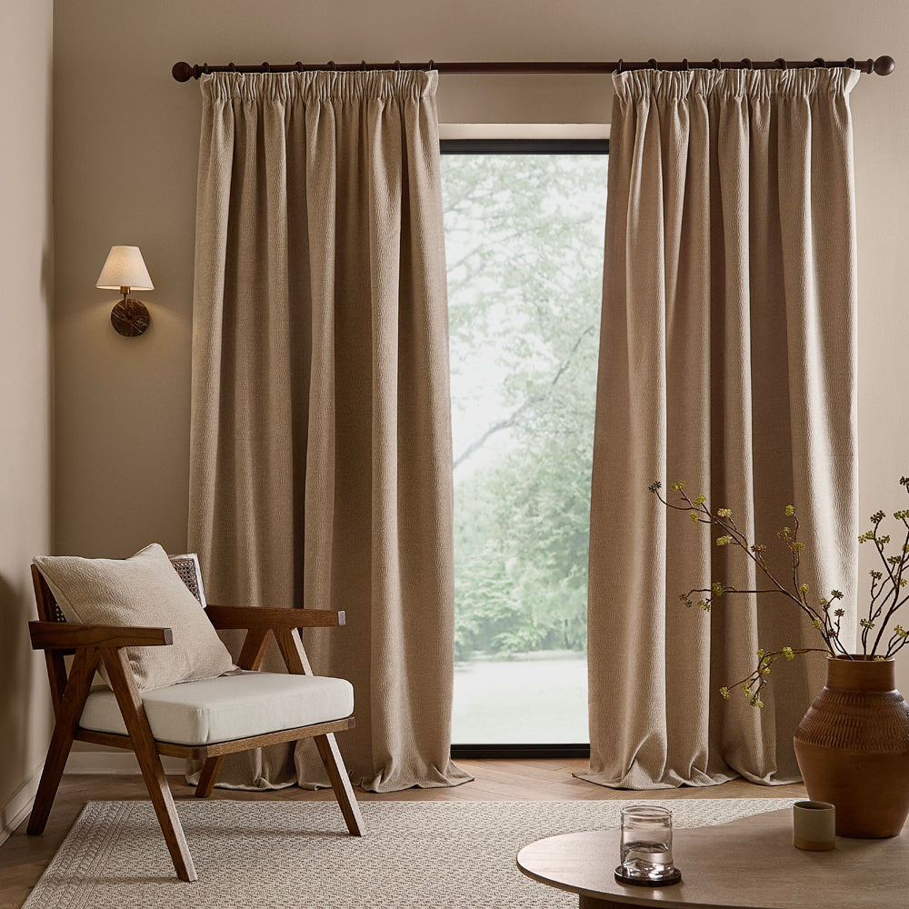 Plain Cream Curtains - Heath Washed Velvet Fully Lined Pencil Pleat Curtains Linen Yard