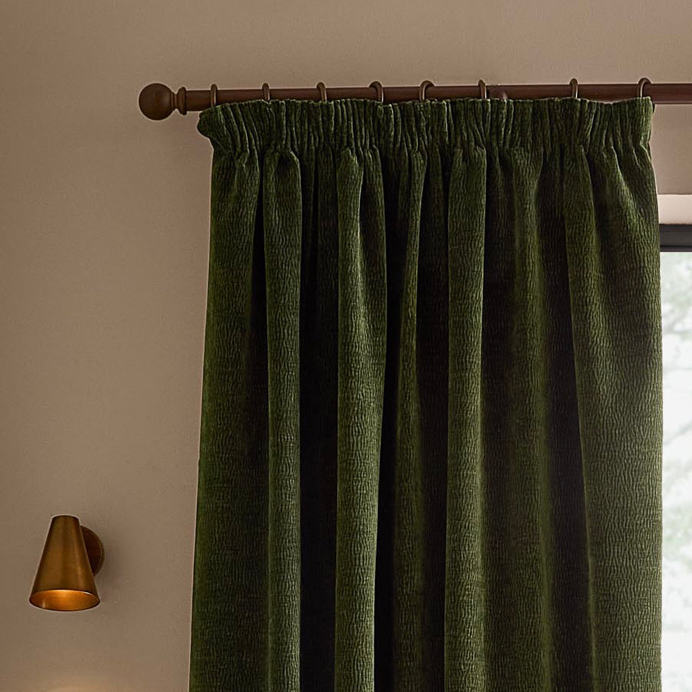 Plain Green Curtains - Heath Washed Velvet Fully Lined Pencil Pleat Curtains Olive Yard