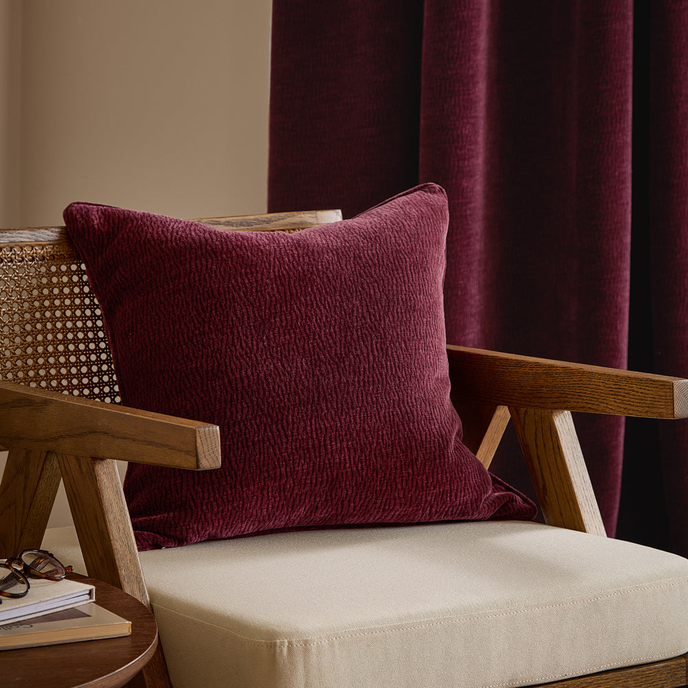Plain Red Cushions - Heath Washed Velvet Textured Cushion Cover Beetroot Yard