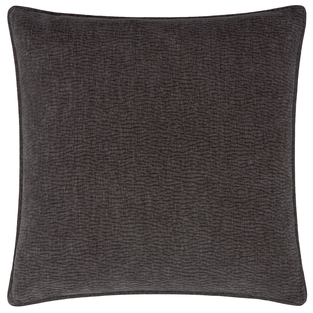 Plain Grey Cushions - Heath Washed Velvet Textured Cushion Cover Charcoal Yard