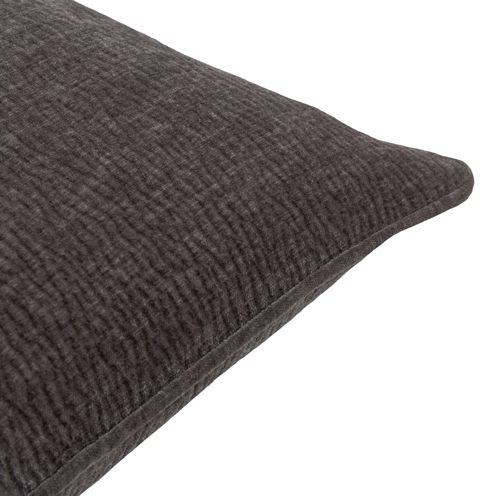 Plain Grey Cushions - Heath Washed Velvet Textured Cushion Cover Charcoal Yard