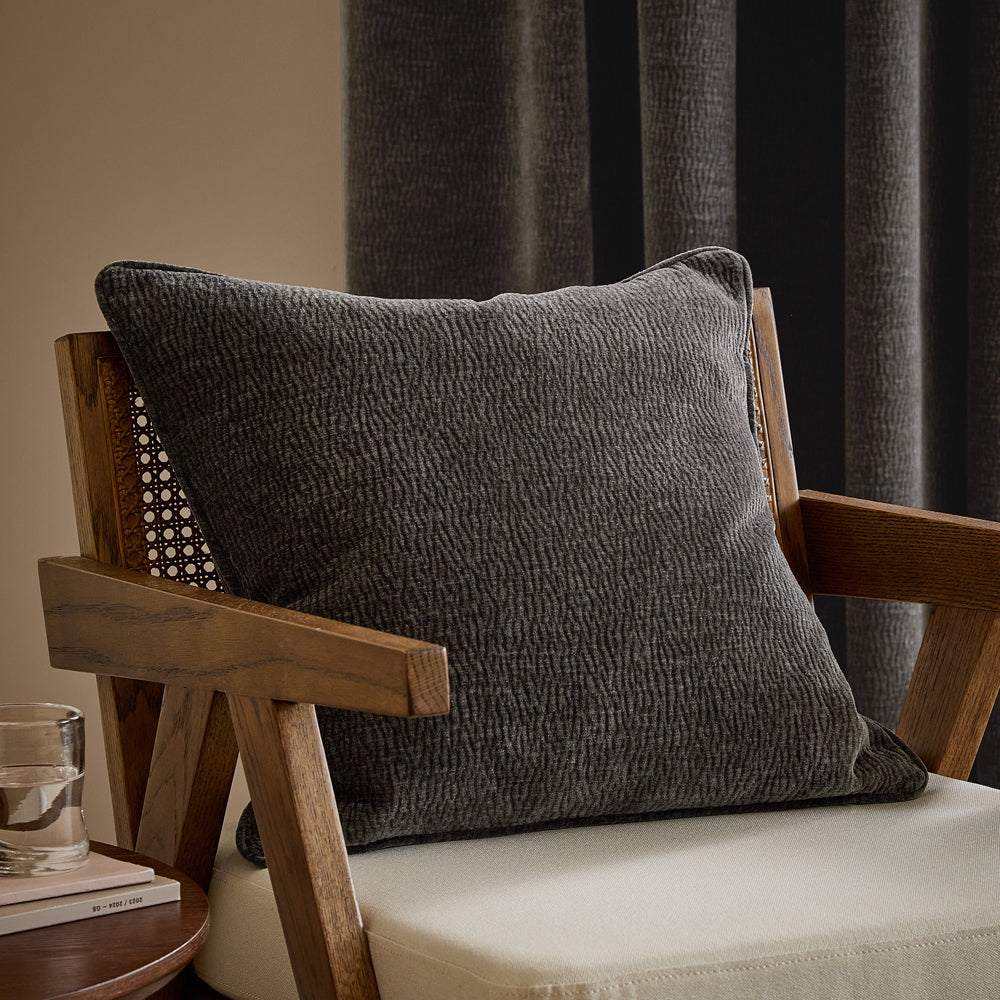 Plain Grey Cushions - Heath Washed Velvet Textured Cushion Cover Charcoal Yard