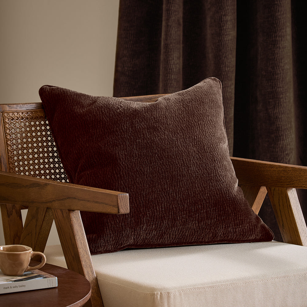Plain Brown Cushions - Heath Washed Velvet Textured Cushion Cover Espresso Brown Yard