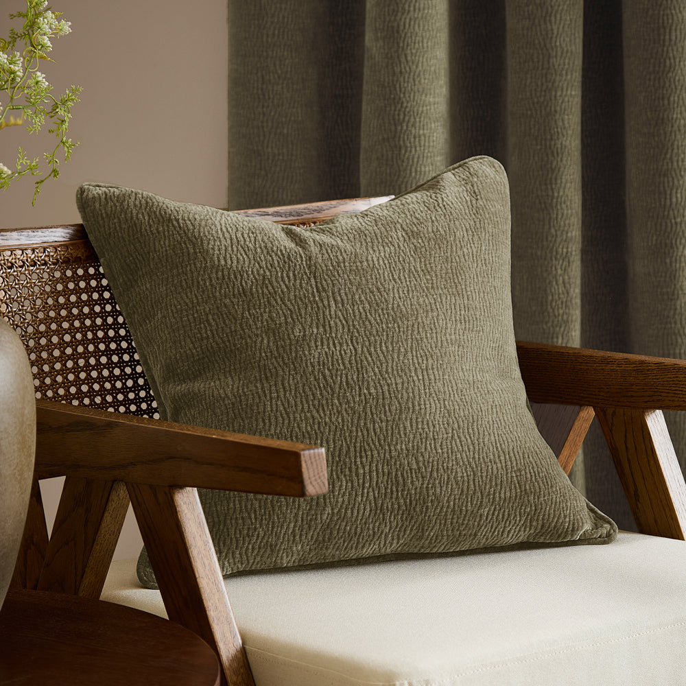 Plain Green Cushions - Heath Washed Velvet Textured Cushion Cover Eucalyptus Yard