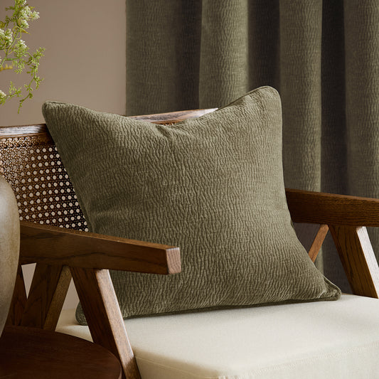 Plain Green Cushions - Heath Washed Velvet Textured Cushion Cover Eucalyptus Yard