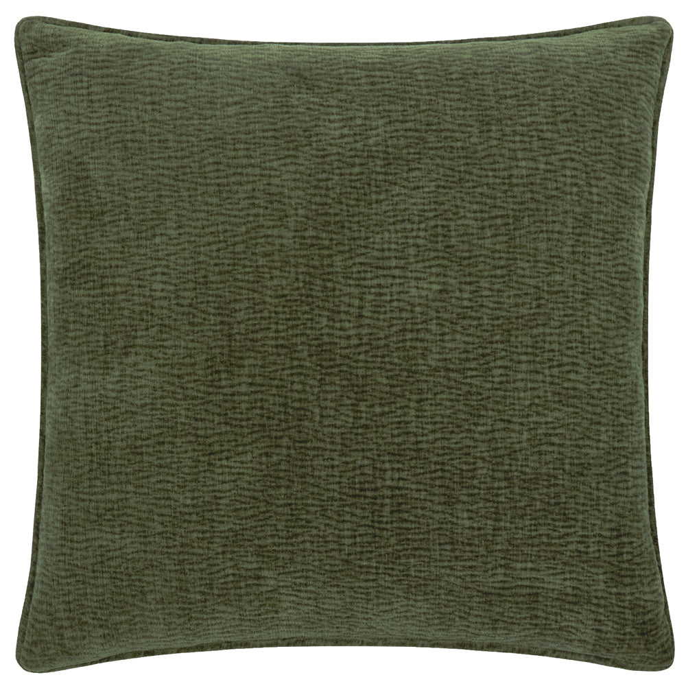 Plain Green Cushions - Heath Washed Velvet Textured Cushion Cover Olive Yard