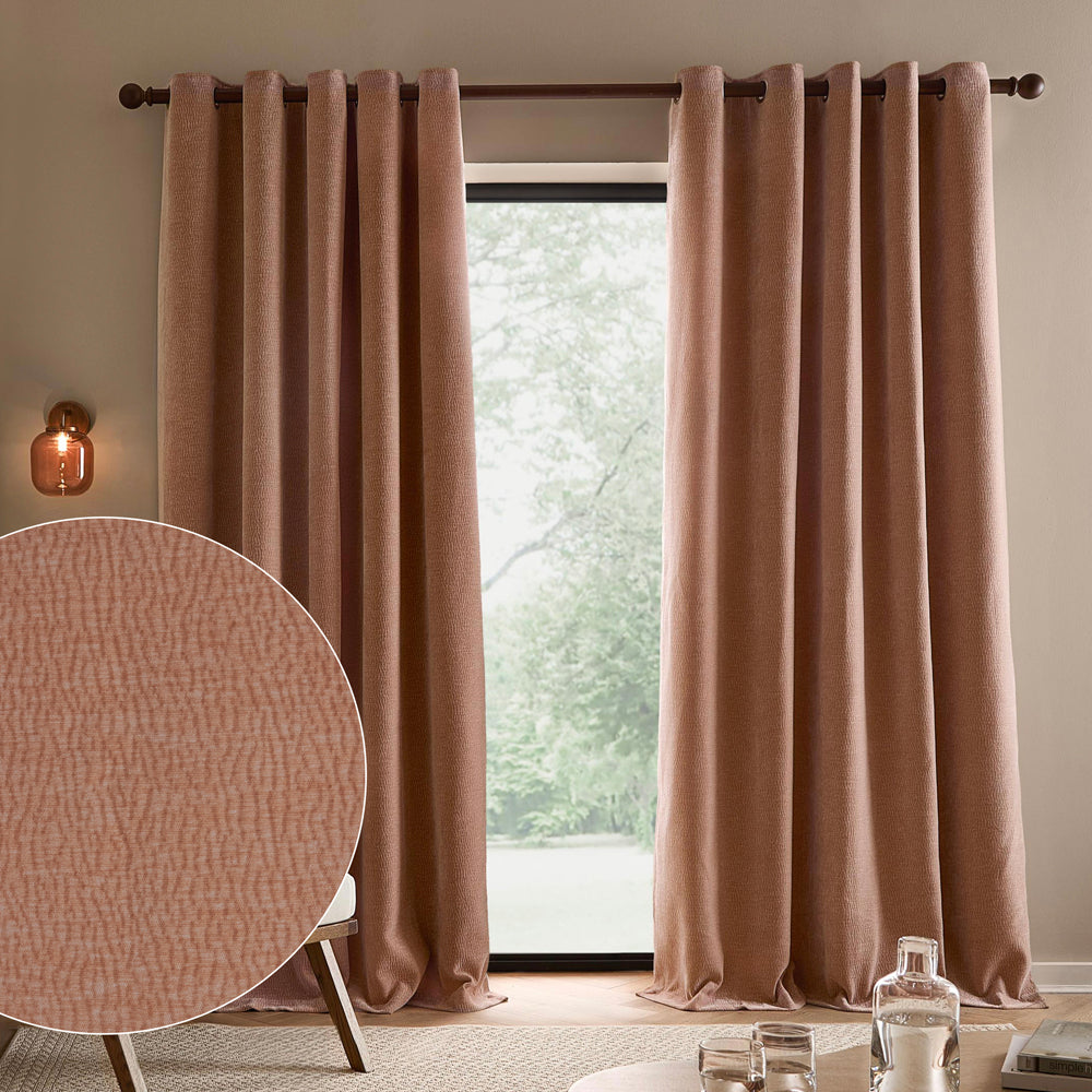 Plain Pink Curtains - Heath Washed Velvet Fully Lined Eyelet Curtains Cotta Yard