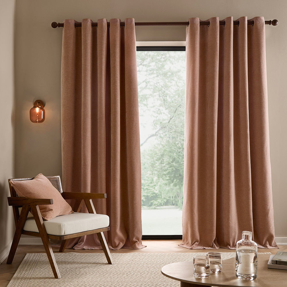 Plain Pink Curtains - Heath Washed Velvet Fully Lined Eyelet Curtains Cotta Yard