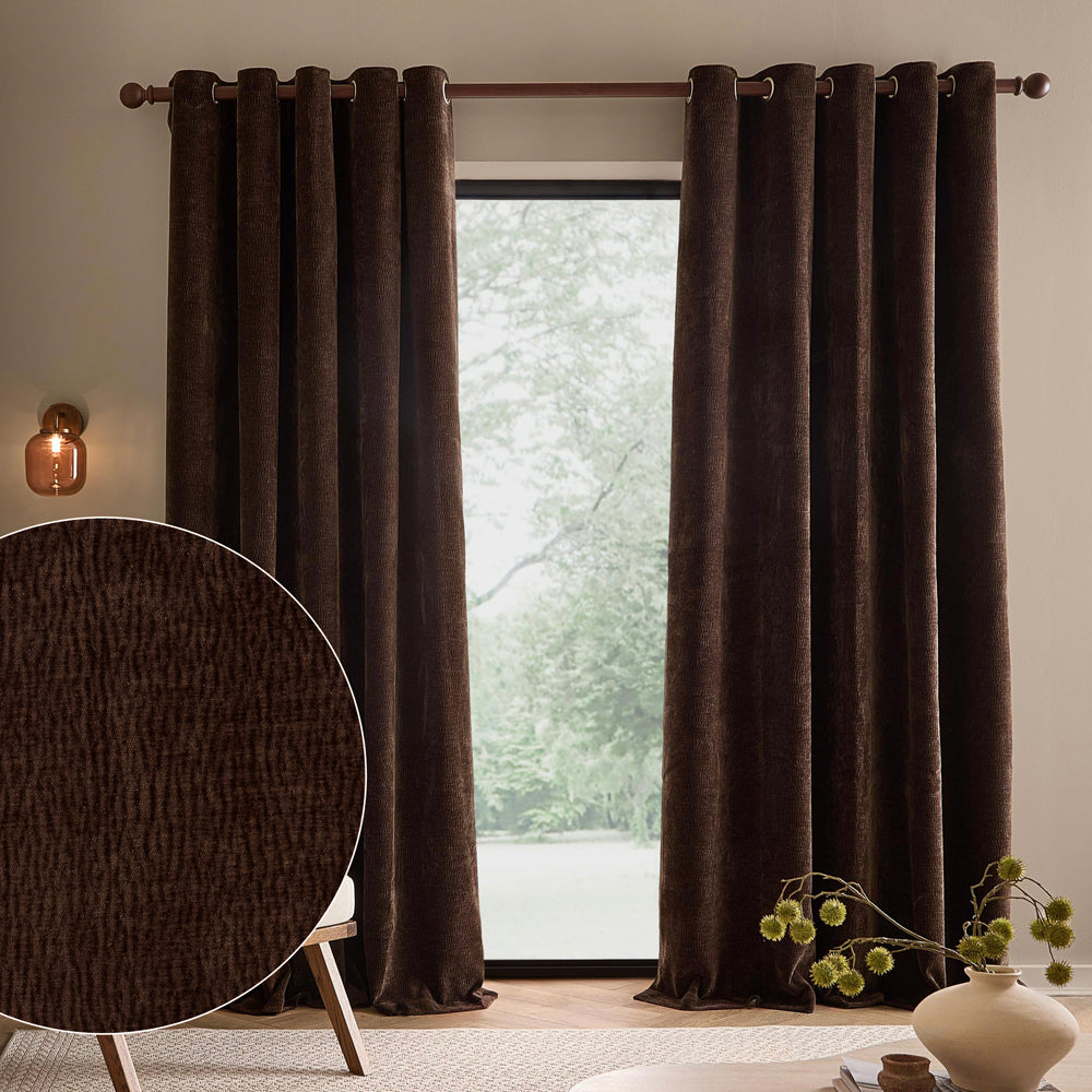Plain Brown Curtains - Heath Washed Velvet Fully Lined Eyelet Curtains Espresso Brown Yard