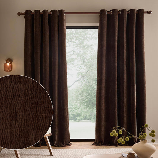 Plain Brown Curtains - Heath Washed Velvet Fully Lined Eyelet Curtains Espresso Brown Yard