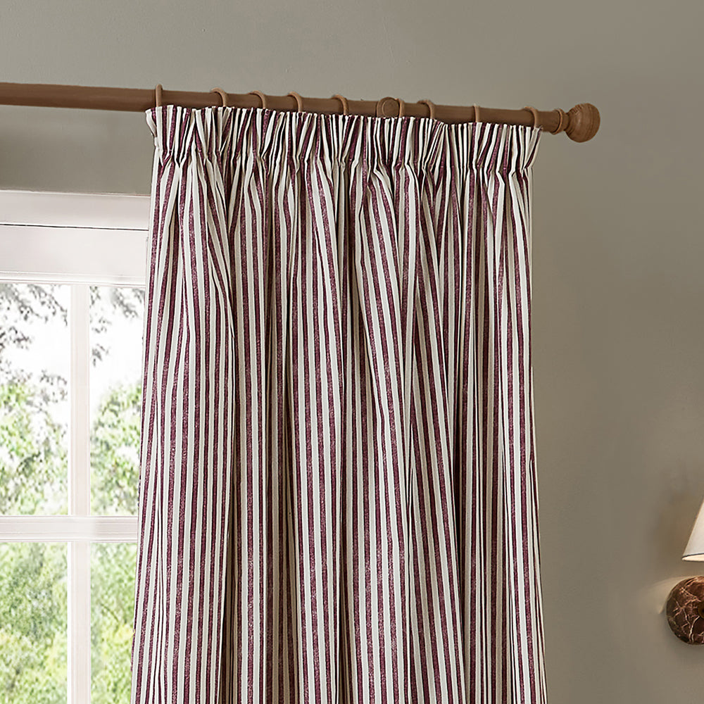 Striped Red Curtains - Hebden 100% Cotton Blackout Pencil Pleat Curtains Beetroot Yard