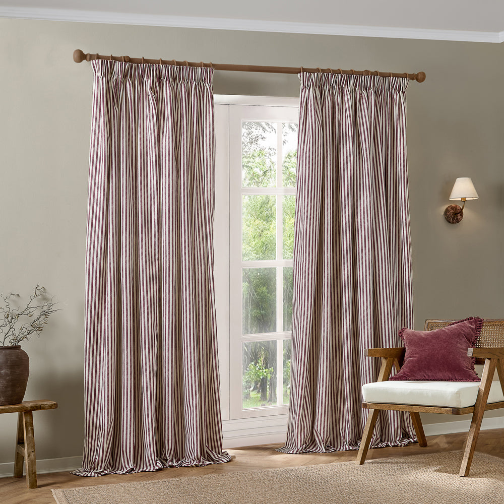 Striped Red Curtains - Hebden 100% Cotton Blackout Pencil Pleat Curtains Beetroot Yard