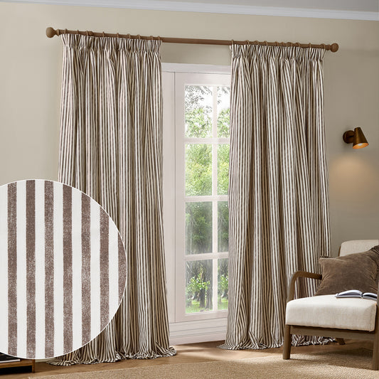 Striped Brown Curtains - Hebden 100% Cotton Blackout Pencil Pleat Curtains Chocolate Yard