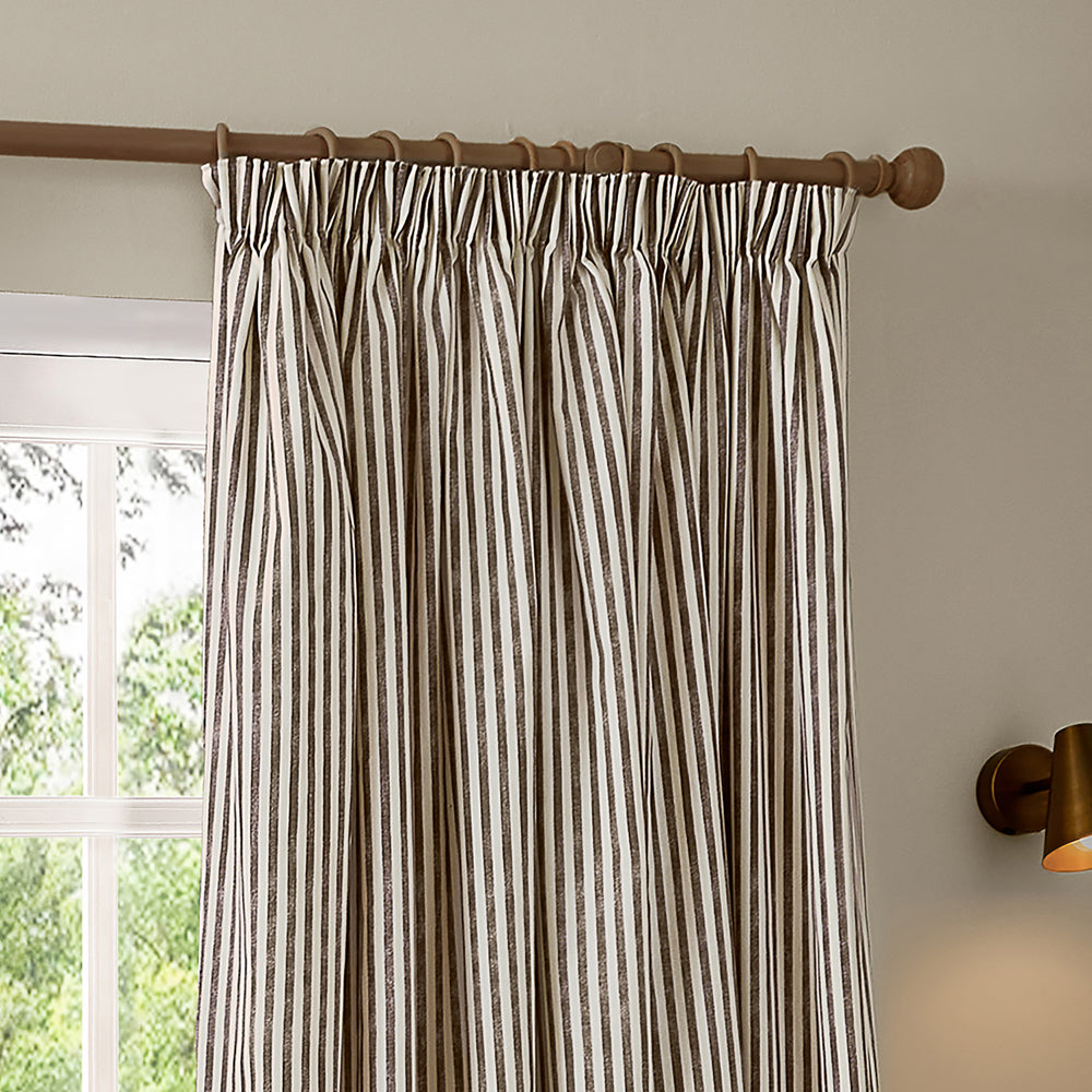 Striped Brown Curtains - Hebden 100% Cotton Blackout Pencil Pleat Curtains Chocolate Yard