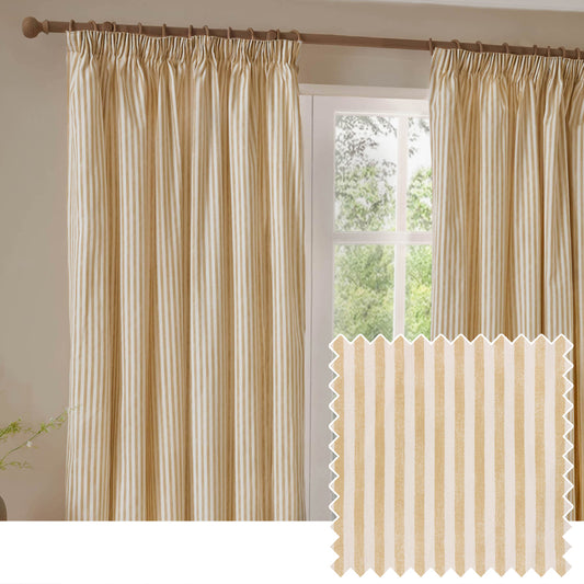 Striped Yellow Curtains - Hebden 100% Cotton Blackout Pencil Pleat Curtains Honey Yellow Yard
