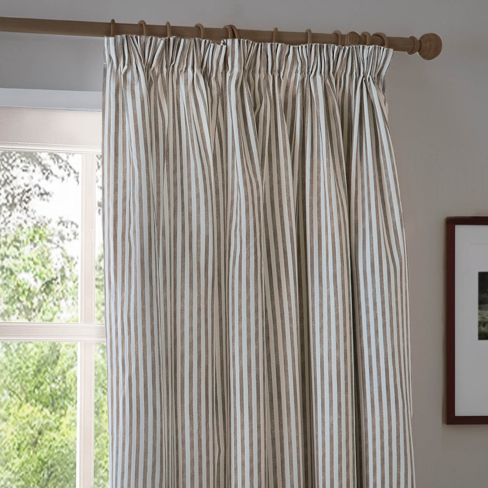 Striped Brown Curtains - Hebden 100% Cotton Blackout Pencil Pleat Curtains Mole Yard